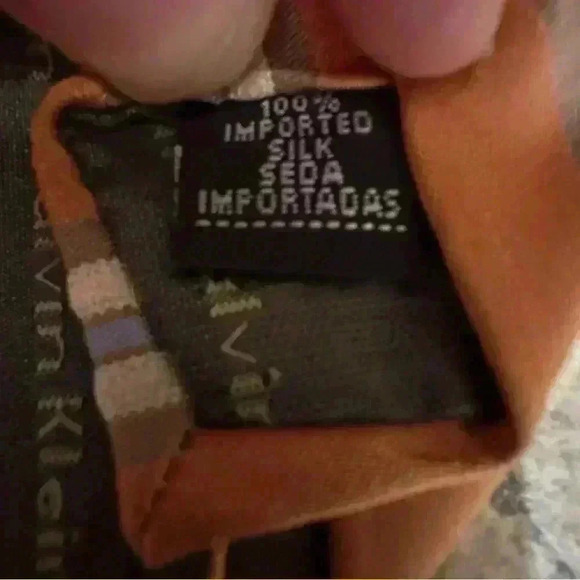 Calvin Klein 100% Silk Necktie Orange Beige Striped Dress Tie Business - Picture 5 of 5